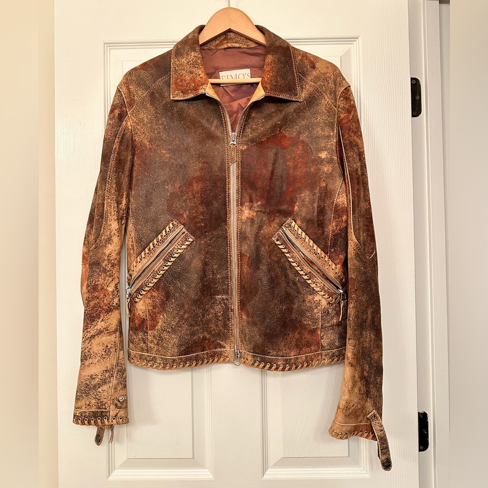 Men’s GIMO’S 100% pelle leather jacket medium small brown tan